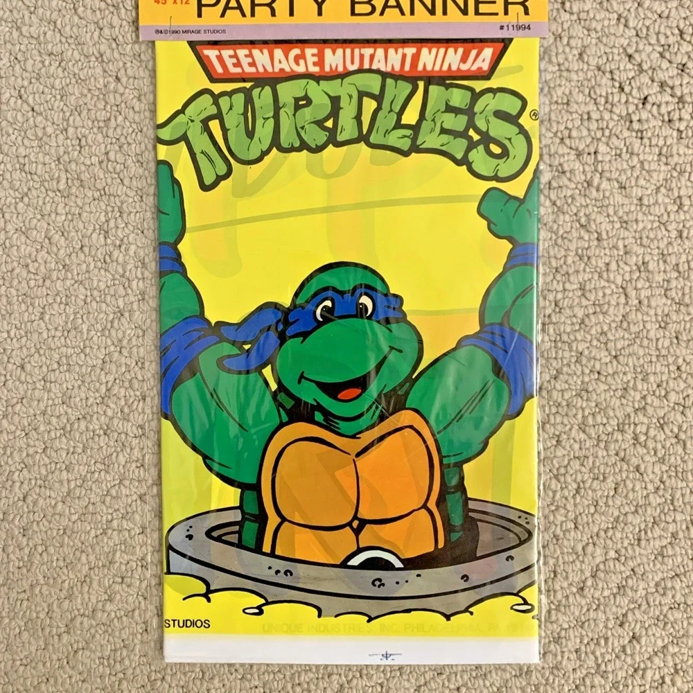 Vintage 1990 Teenage Mutant Ninja Turtles Birthday Party Banner 45